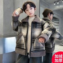 男童呢子大衣外套秋冬款25新款冬季加绒加厚中大儿童男孩冬装棉服
