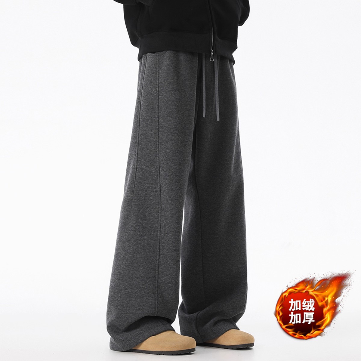 Heavyweight Fleece-Lined Thickened American Old-Money Style 2025 New Wide-Leg Pants for Men, Drapey Lazy Sweatpants, Straight-Leg Casual Pants