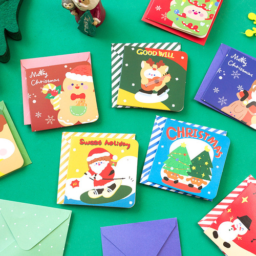 Message MerryChristmas Christmas Card Envelope Set Cute Hand-painted Elderly Elk Gift Card 12 Styles