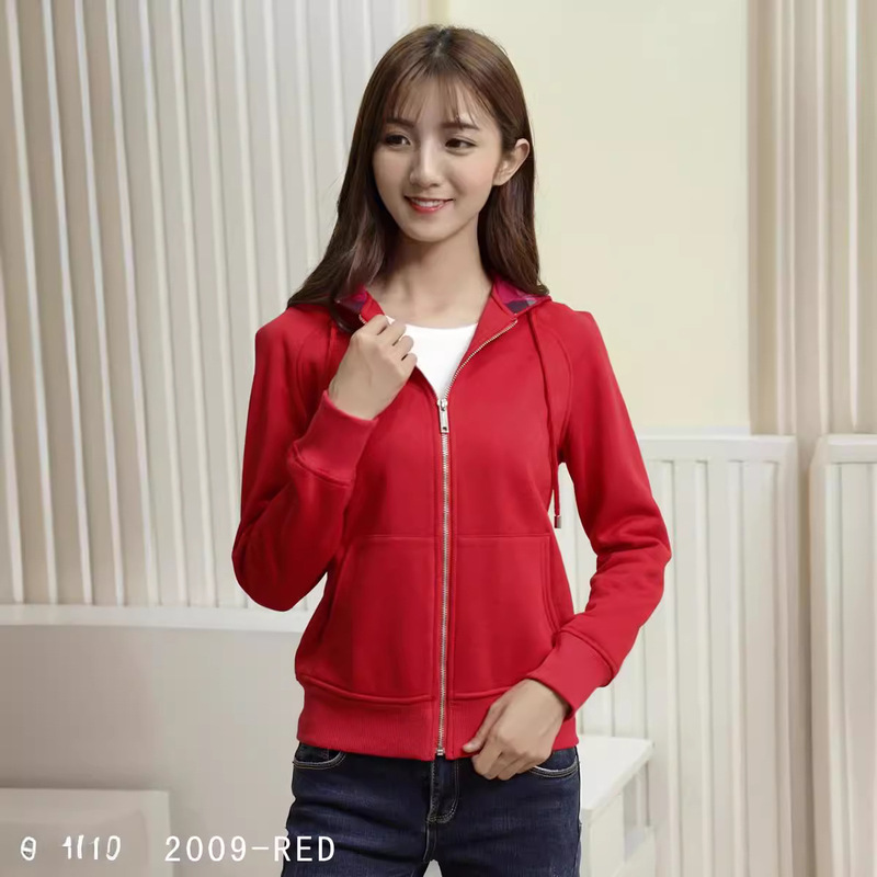 European and American classic British long sleeve sports hooded zipper women's plaid sweater coat high quality original standard spot S-XX