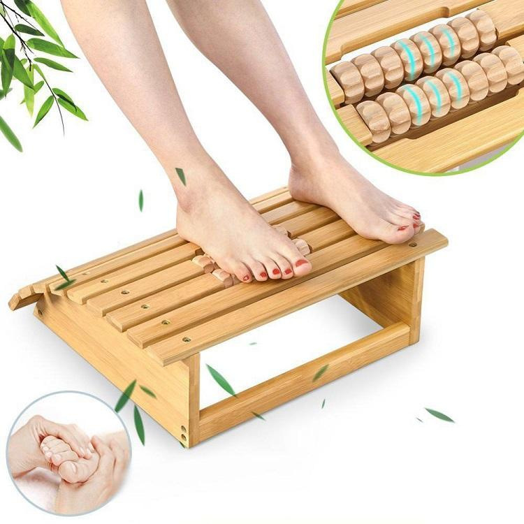 Bamboo Massage Foot Stool Office Computer Desk Foot Massager Solid Wood Massage Foot Stool Bamboo Foot Stool