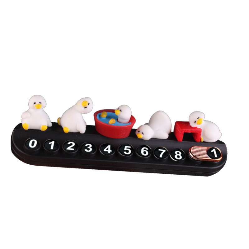 Lindo y cansado pato, pequeño pato blanco, tarjeta de estacionamiento de coche, consola central de coche de escritorio, decoración de pantalla de computadora