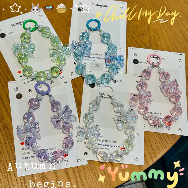 New Style Fresh and Transparent Bow Beaded Mobile Phone Chain Car Keychain Pendant Couple Bag Mobile Phone Pendant