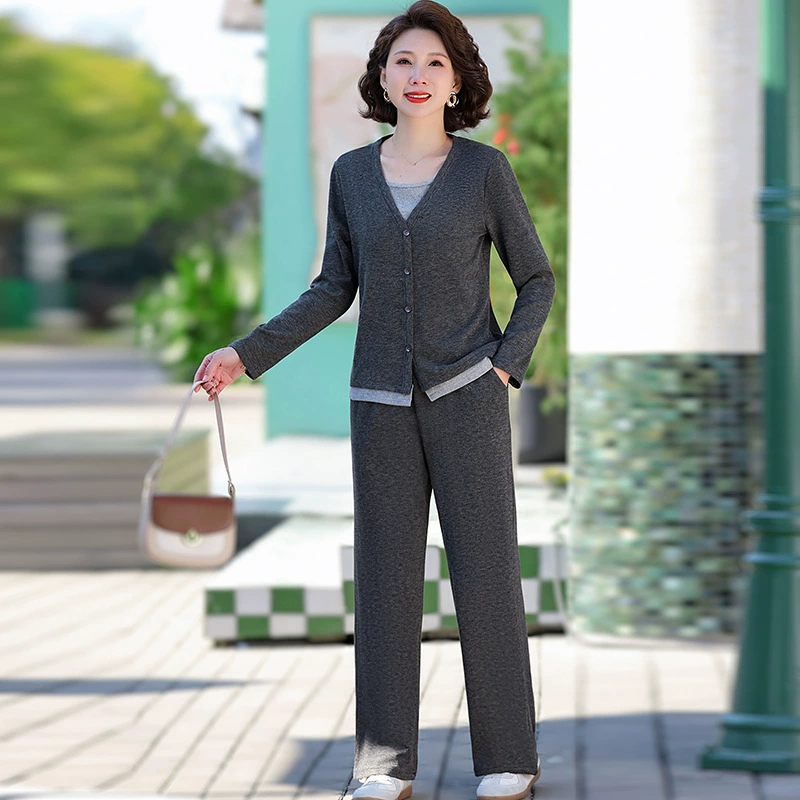 Весенний спортивный костюм для мам среднего возраста, осень 2024, новинка весенне-осеннего свитшота для женщин среднего и пожилого возраста, повседневный комплект из двух предметов