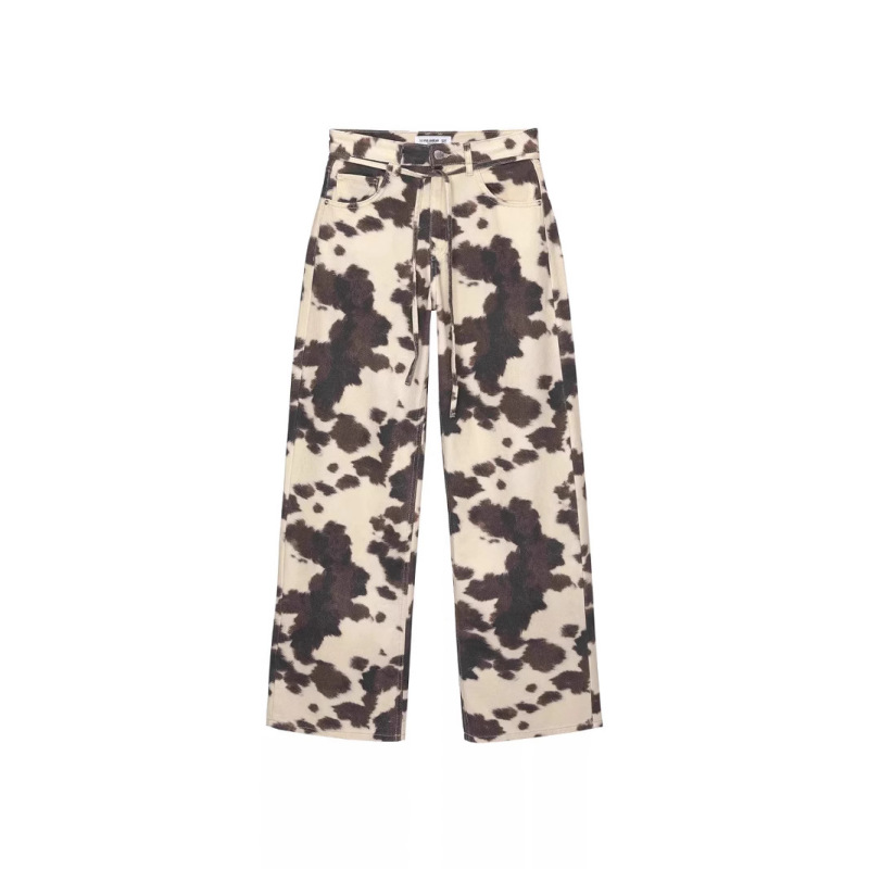 European and American Cross-Border American-Style Retro Cow Print Washed Jeans for Men and Women, Vintage Loose Straight Pants European and American Cross-Border American-Style Retro Cow Print Washed Jeans for Men and Women, Vintage Loose Straight Pants