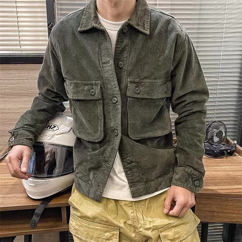 Trendy Brand Autumn and Winter Vintage Corduroy Jacket Men's American Casual Fashion All-match Lapel Bike Clothing Shirt Jacket