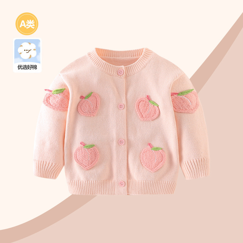 Baby Girl Knitted Cardigan 2026 Spring and Autumn Sweater Small Coat Girl's Autumn Outfit Outerwear Princess Style