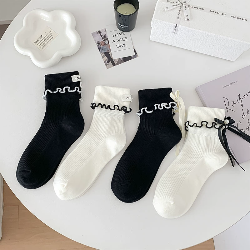 Летние изящные плотные гольфы с бантом, стиль Chanel, средняя длина