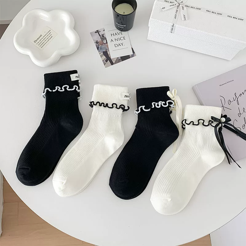 Летние изящные плотные гольфы с бантом, стиль Chanel, средняя длина