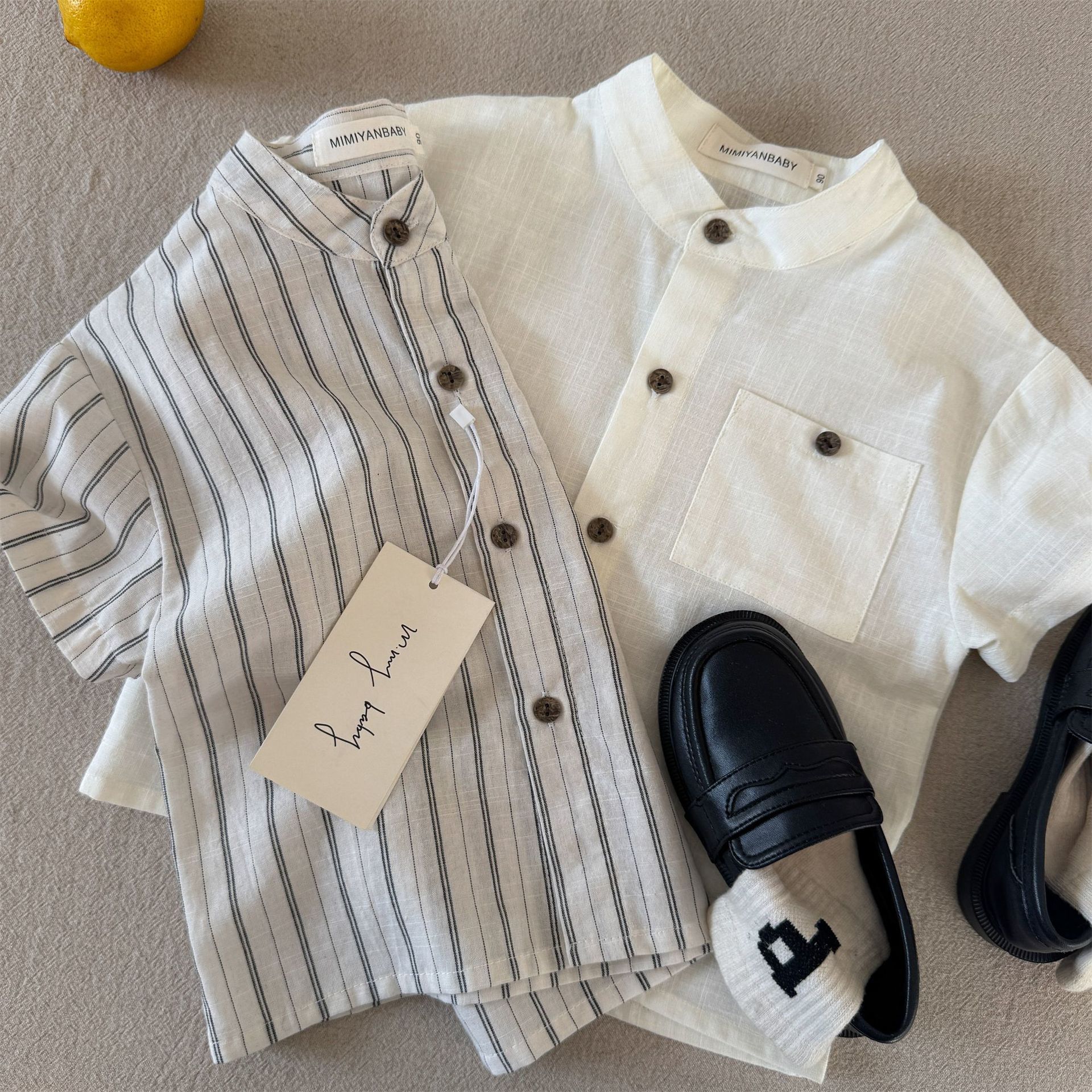 Children's Shirts 2025 Summer Boys' Japanese Trendy Brand Tops Versatile Toddler Stylish Striped Shirts Short-Sleeve Tops