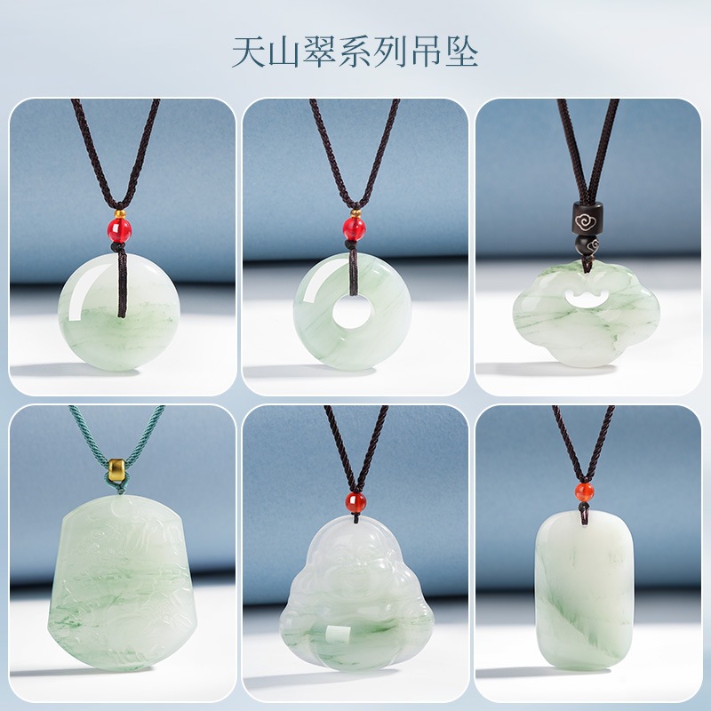 天山翠无事牌吊坠单坠佛公玉坠子平安扣首饰品玉石玉髓项链玉吊坠