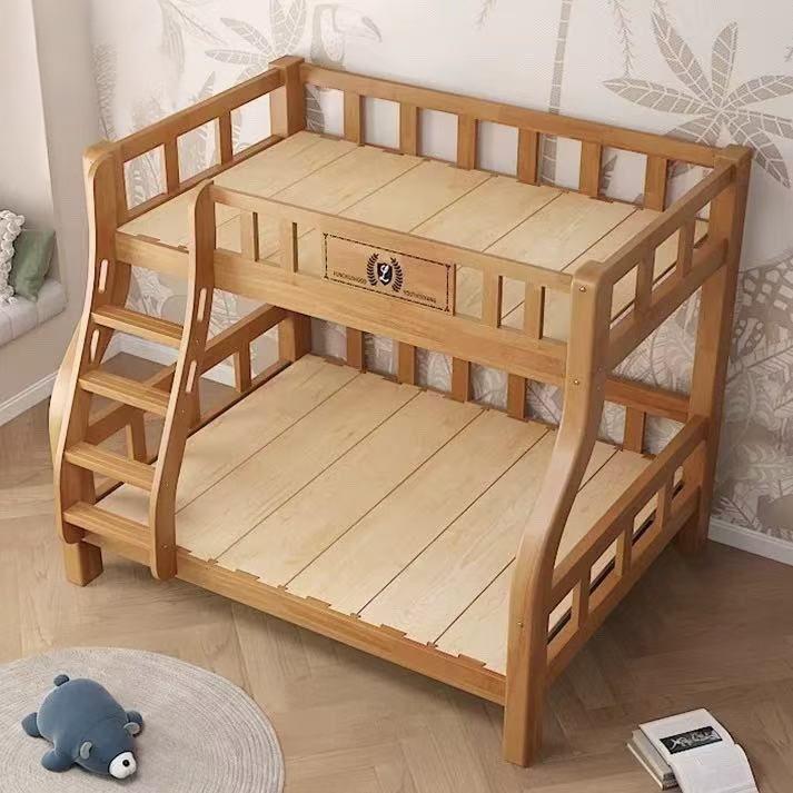 Solid Wood Bunk Bed, Double Bed, Children's Bunk Bed, Two-Story High-Low Bed, Fully Covered, Reinforced and Thickened, All Solid Wood