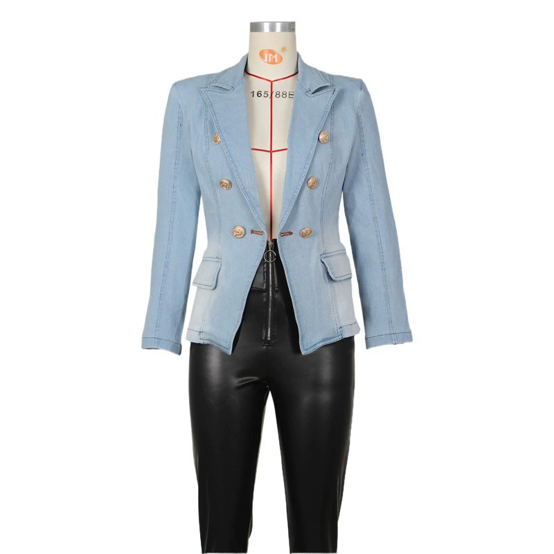 2023 европейские и американские звезды новые стройные двубортные львиные пуговицы джинсовый пиджак