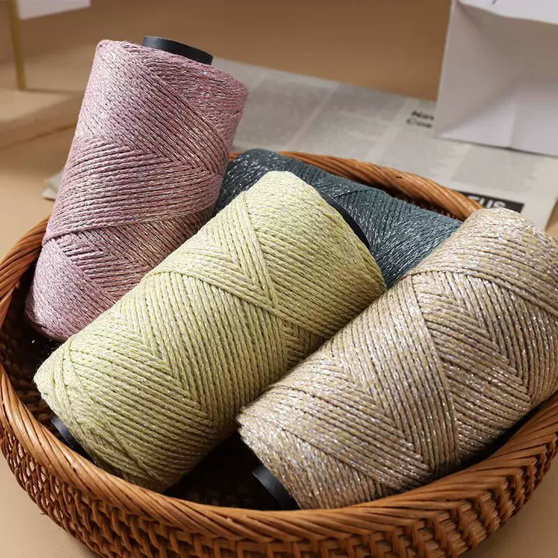 闪光线爆闪银丝空心棉手工编织钩针碎银子包包帽子圆股棉线材料包