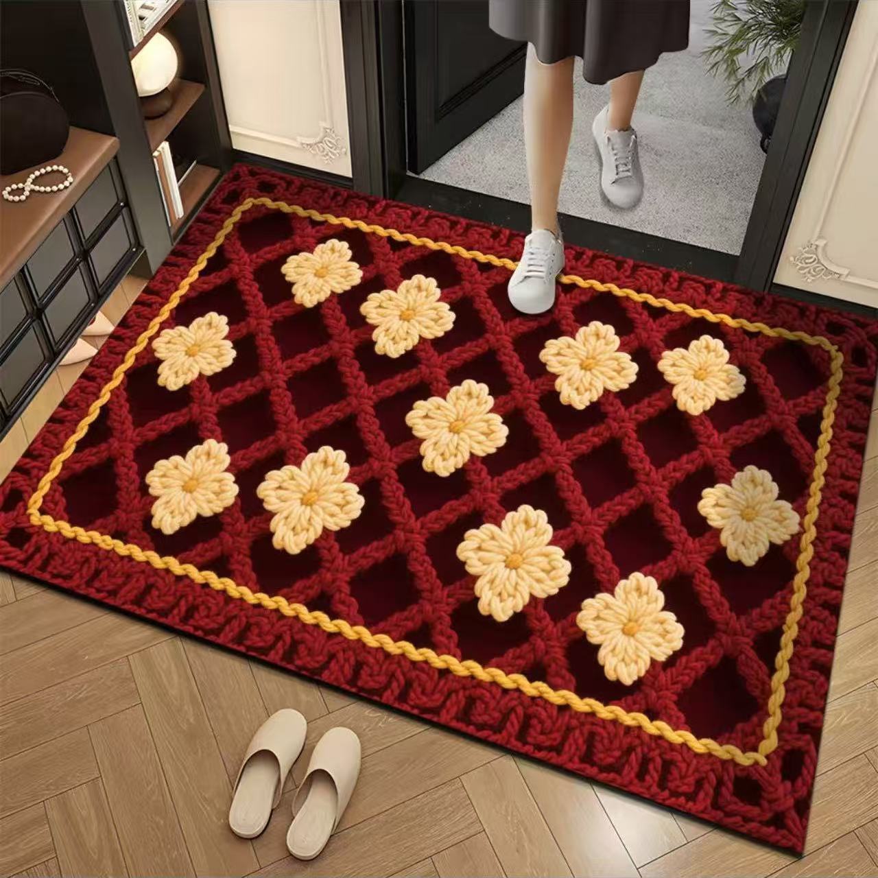 3D estereoscópico floral puerta alfombra de suelo imitación lana alfombra de suelo absorbente de agua puerta de baño alfombra antideslizante desgaste image 9