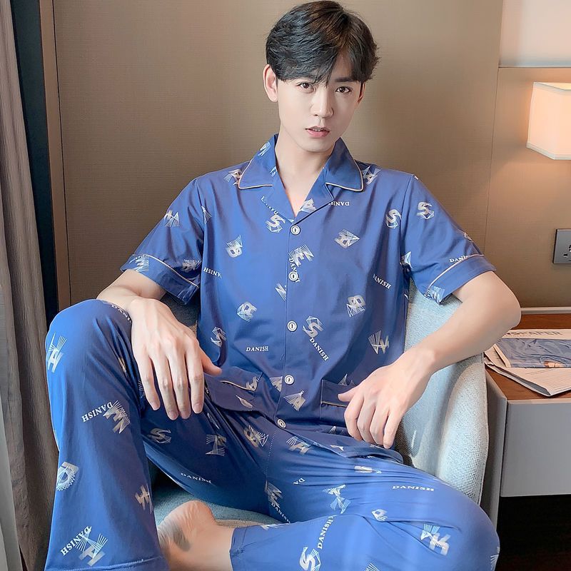100% pijamas de algodón para hombres de verano de manga larga y corta para hombres delgados jóvenes y de mediana edad más el tamaño de primavera y otoño traje de uso en el hogar
