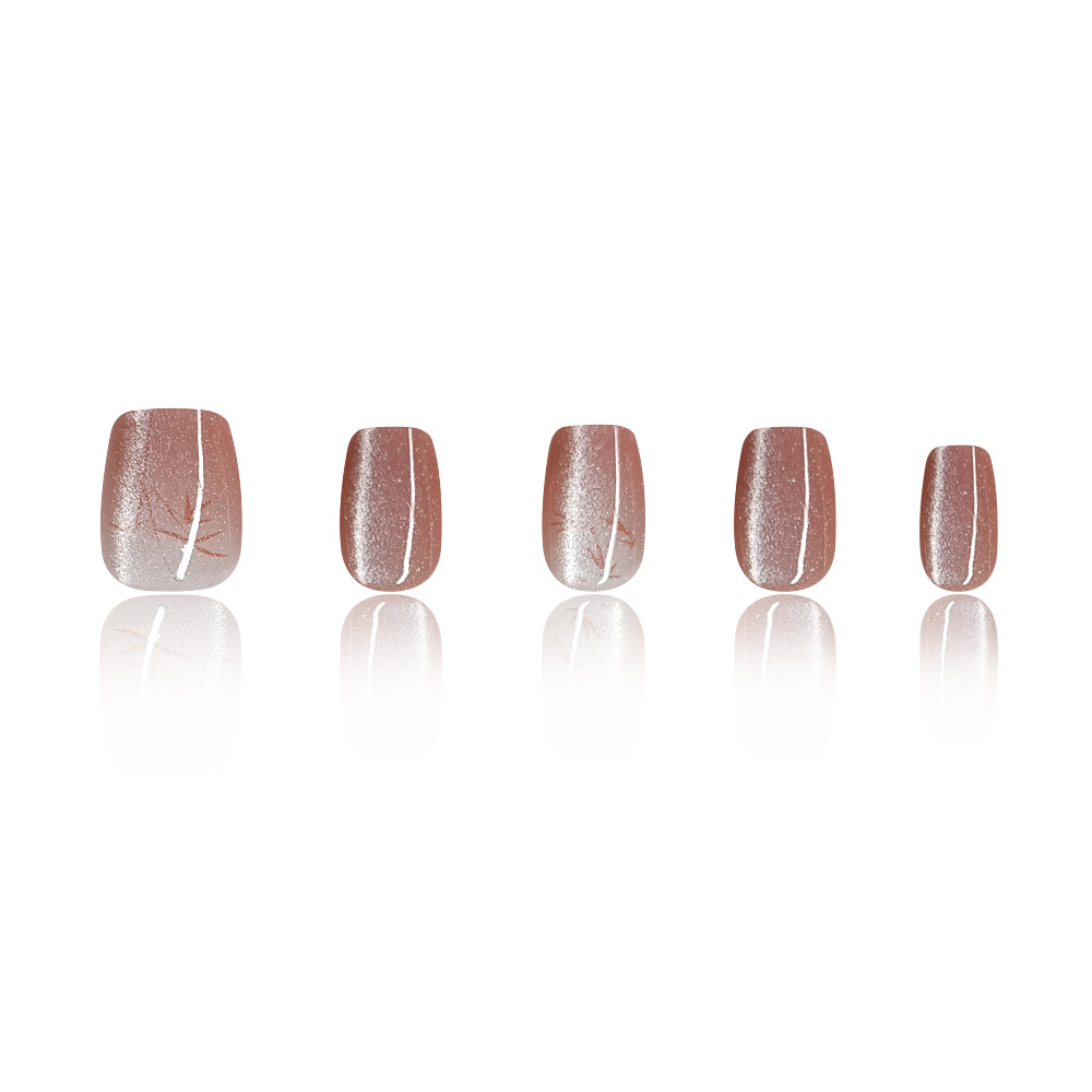 Nuevas puntas de uñas hechas a mano de estilo chino, juego de diez piezas de cristal ojo de gato para decoración de uñas, pegatinas cortas de bambú rojo ojo de gato para uñas.