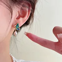 Натуральный пресноводный жемчуг глубоководный морское ушко-бабочка серьги 6-7 мм овальное зеркало сильный свет дефекты теплый темперамент