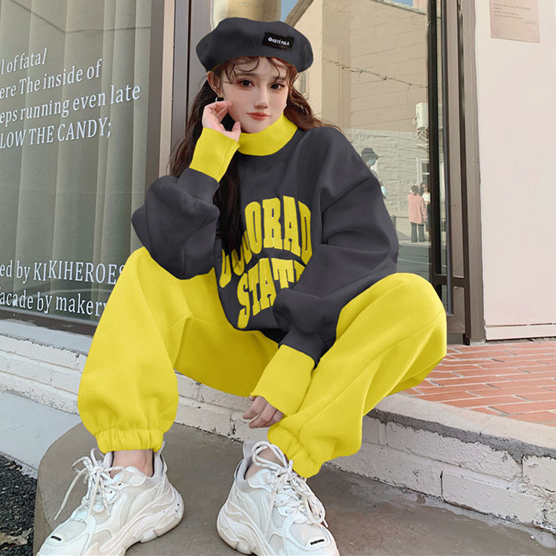 Women's Contrasting Hoodie Active Set For Autumn And Winter_voghion.com