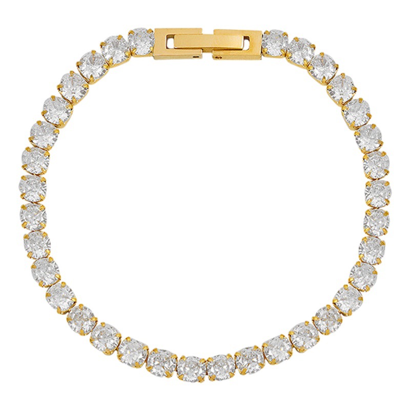 Japonés y coreano ins estilo fresco nicho diseño simple nuevo estrellado ZIRCON Titanium acero plateado 18K oro pulsera e032