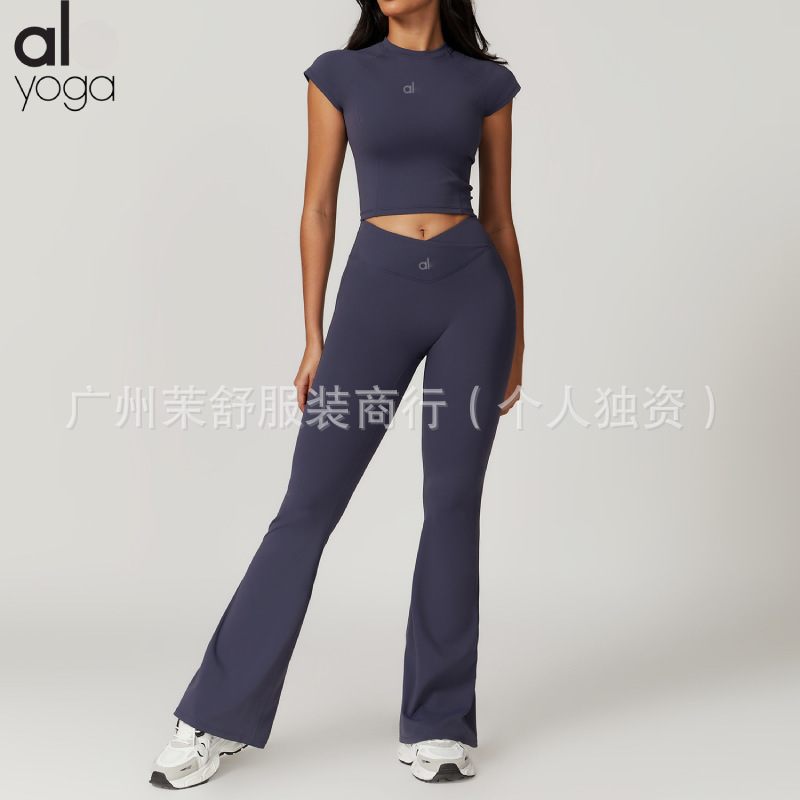 aloyoga官网紧身速干瑜伽套装外穿跑步运动短袖套装美背健身服女|undefined