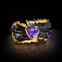 歐美時尚誇張黑金三件套配飾女士雙色葉子戒指項鍊耳釘