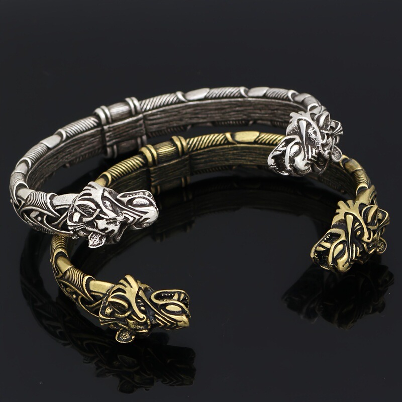 Cross-border foreign trade new Viking wolf bracelet men's Nordic double-headed wolf open bracelet jewelry wholesale