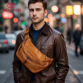 NIUCUNZH牛皮腰包大容量便捷男士多功能斜跨真皮胸包批发men bag