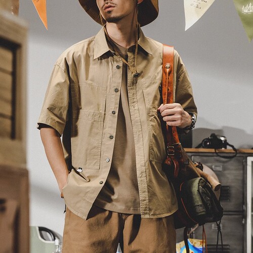 Retro American Workwear Shirt Men's Short Sleeve 2025 Summer Loose Top Plus Size Casual Shirt Jacket for Men