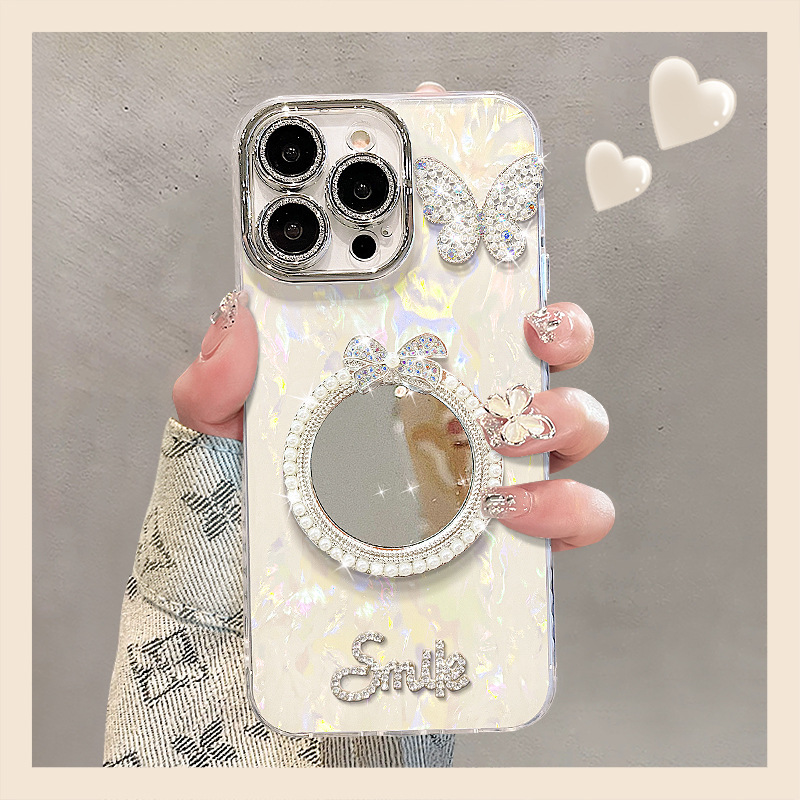 Espejo simple y elegante con patrón de concha para iPhone 16ProMax funda para teléfono móvil 14 Apple 15 femenino 13 nuevo 16