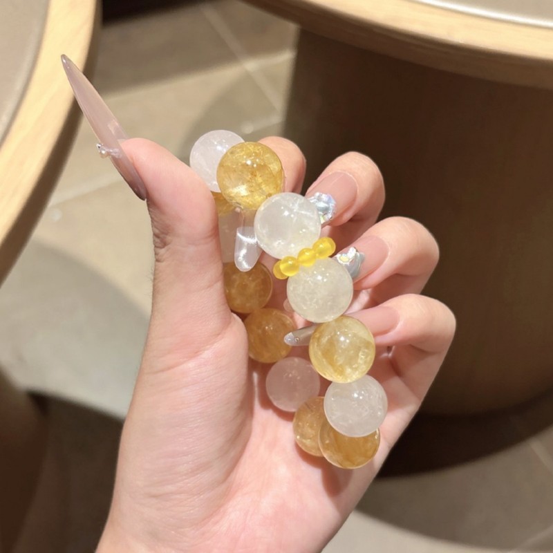迢茉 天然水晶手串多宝 黄胶花 白幽灵大颗粒15mm {流金丝缕​}|undefined