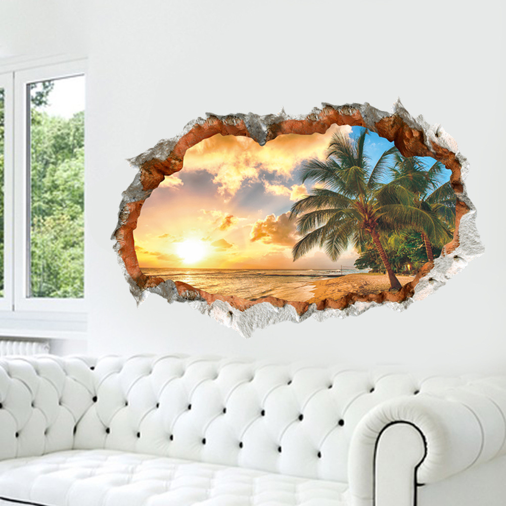 Landscape Beach Sunset Coconut Tree Wall Sticker 3d Decor_voghion.com