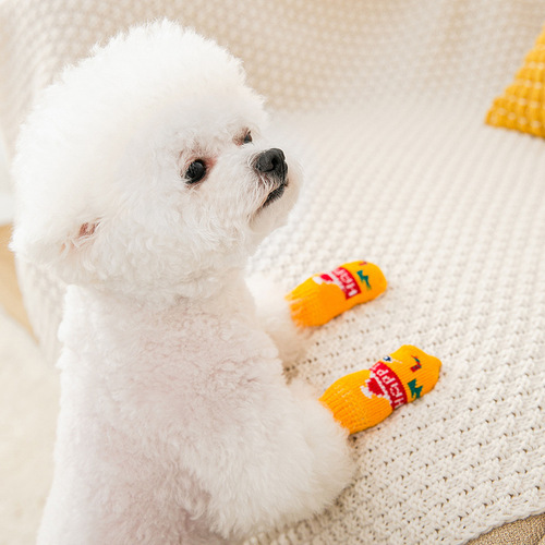 Pet socks with cute non-slip bottoms, 4 pieces of leggings, small and medium-sized dog foot covers, home indoor cat cotton socks