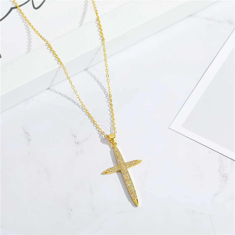 European Retro Personality Colorful Crystals Jesus Cross Pendant Necklace Color Retaining Clavicle C