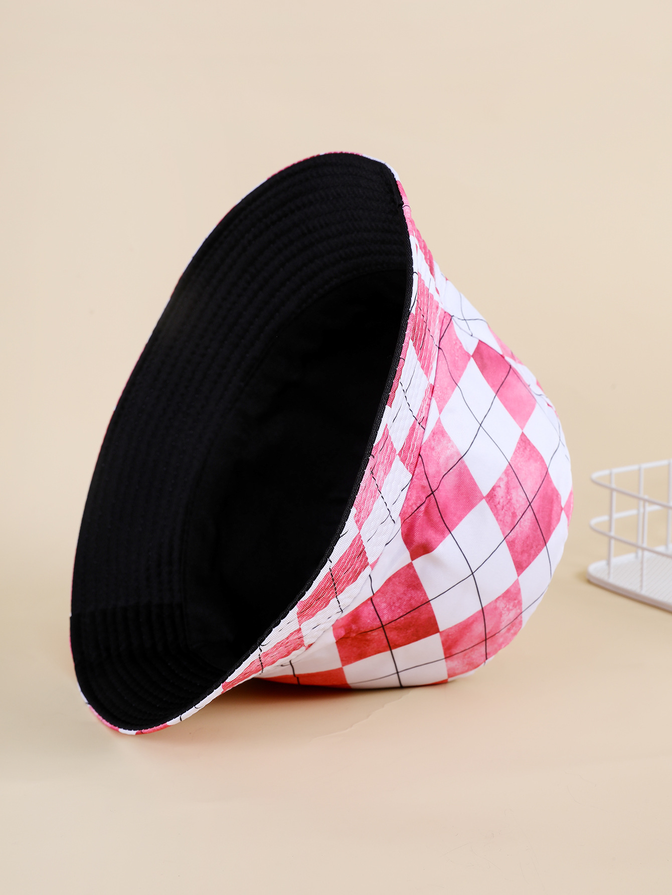 Nuevo sombrero de pescador impreso a cuadros hombres y mujeres pareja de ocio al aire libre sombrero de lavabo de protección solar de doble cara image 5