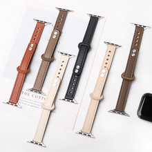 适用于苹果applewatch手表带s9撞色双钉扣iwatch78代真皮se2现货