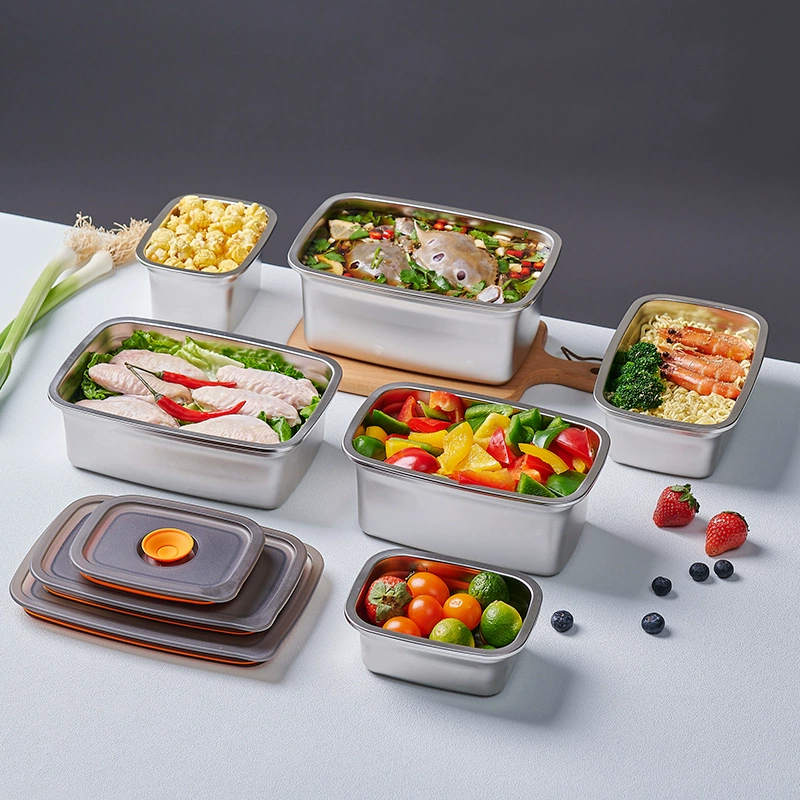 304 Stainless Steel Fresh Box Food Grade Box Fruit Box Frozen Box Refrigerator Special Sealing Storage Box Manufacturer Approval