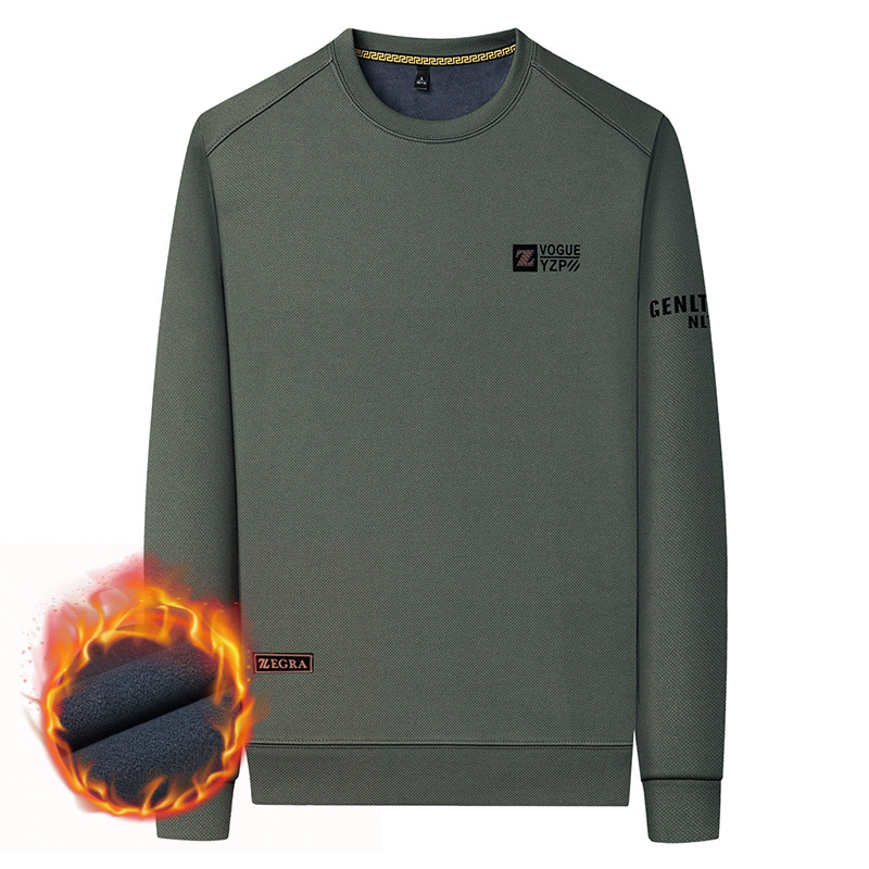 Otoño e Invierno nuevo suéter de los hombres forrados de lana engrosada transmisión en vivo mismo cálido cuello redondo Camiseta casual camiseta para hombres