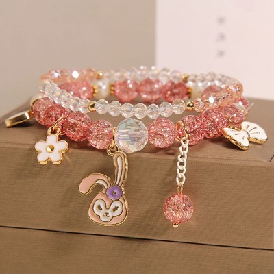Corea del Sur fresco lindo conejo chica pulsera en línea celebridad niña flor caliente cristal pulsera chica novias pulsera