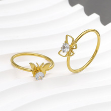 女士时尚不锈钢蝴蝶镶锆石戒指款式随机小众设计感厂家直销批发