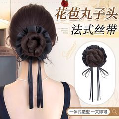 丸子头假发抓夹仿真发纹理感丝带花苞头自然蓬松后脑勺盘发假发包