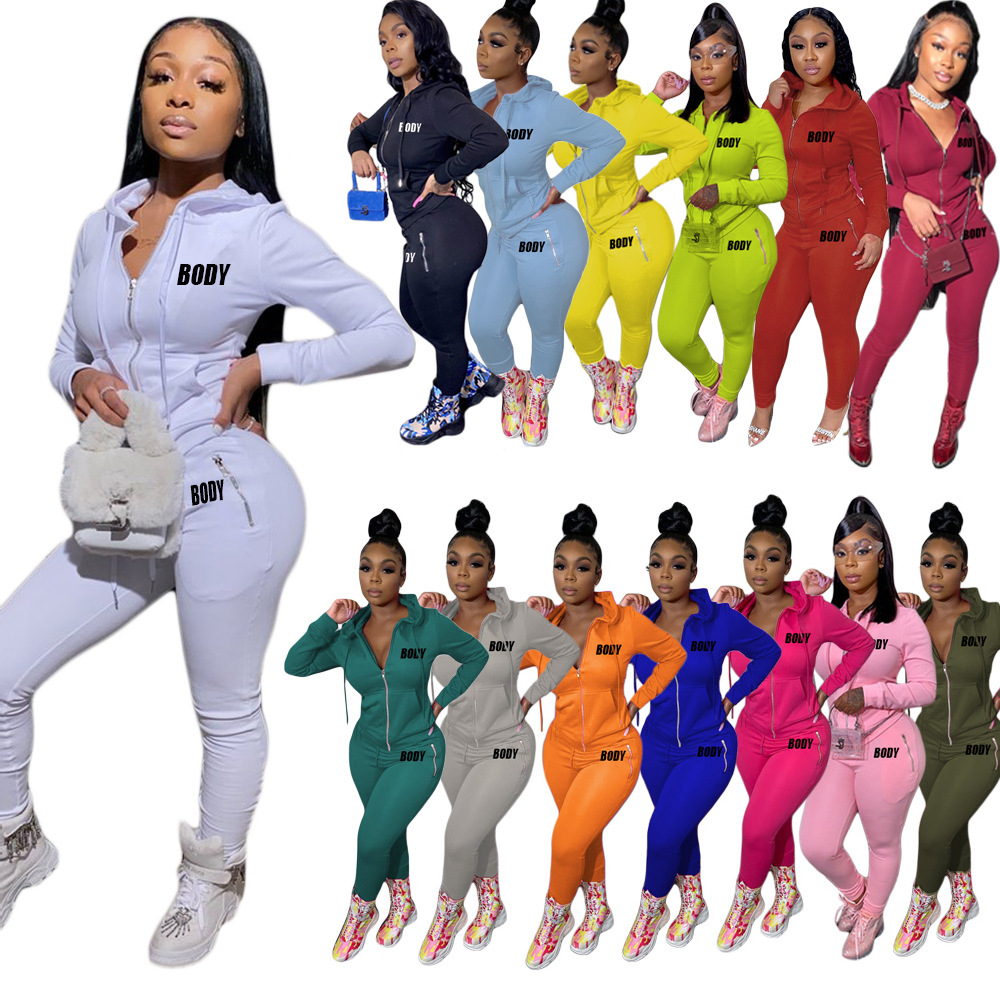 N8049B1 European and American Women's Velvet Sweatshirt Women's Two-piece Hoodie Printed Casual Printed Sports Suit