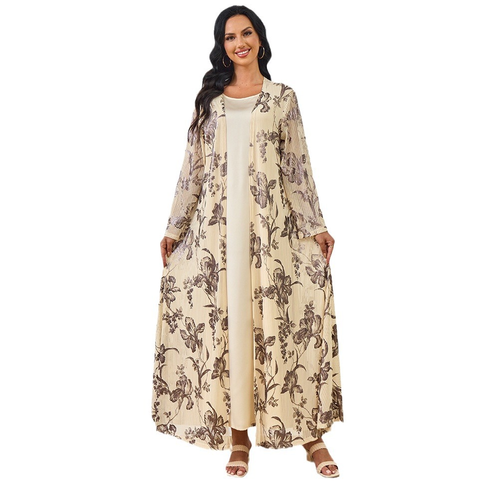 Middle East 2024 Summer New Fashion Gold-Embossed Muslim Dress Dubai Travel Cardigan Robe European And American Women's_ecoleips.com