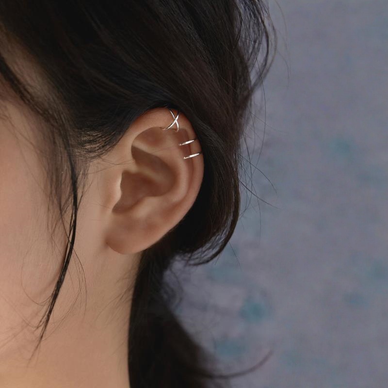 Doble línea cruzada pinzas de orejas 2025 nueva personalidad fresca sin agujeros de orejas pinzas de hueso de orejas pendientes ganchos de orejas parejas de orejas
