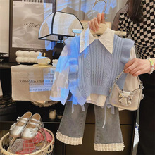 2025秋冬季新款女童装针织衫背心衬衫牛仔裤三件套可爱女宝毛衣套