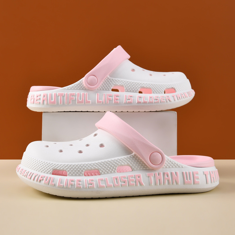 Croc Shoes Women's New Summer Outer Wear Cut Out Breathable Sandals High-Bottom Eva Thick-Soled Non-Slip Wear-Resistant Toe-Toe Slippers