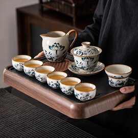 新款汝窑荷花功夫茶具套装家用中式陶瓷办公盖碗茶壶泡茶杯礼盒装