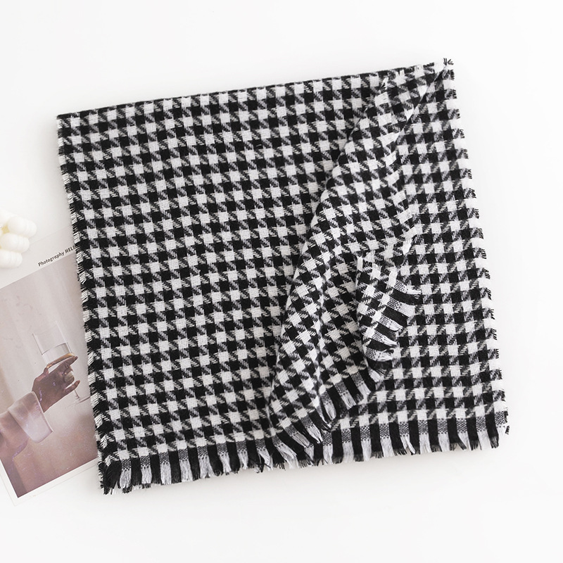 Sciarpa elegante e alla moda da donna in cashmere a quadri Qianniao, per protezione dal freddo, autunno inverno_voghion.com