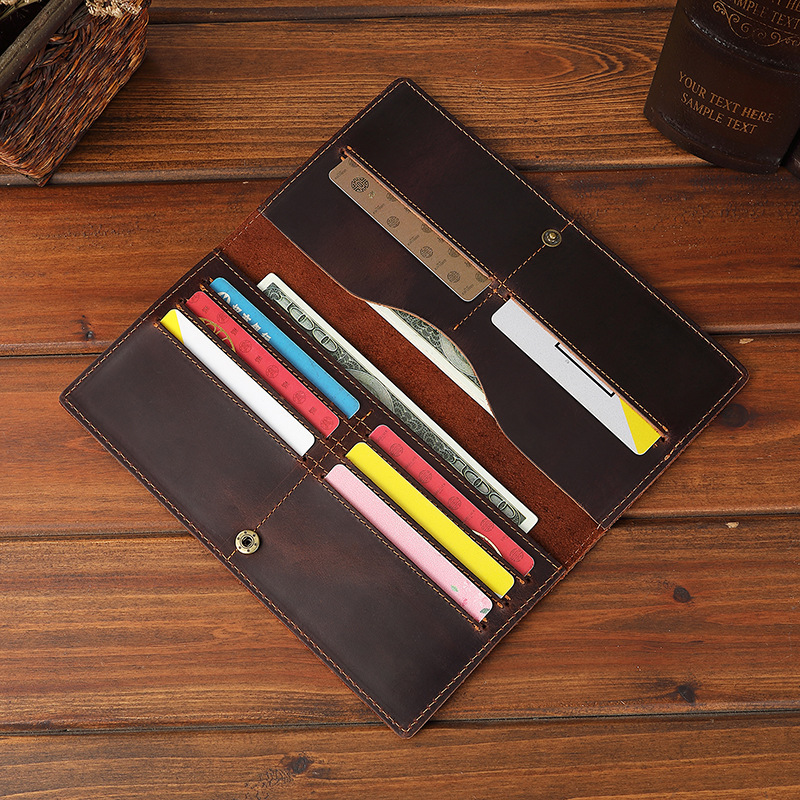 El comercio exterior de Los Hombres Crazy Horse billetera de cuero de los hombres cartera de los hombres del bolso de larga cartera completa de cuero de la fábrica al por mayor