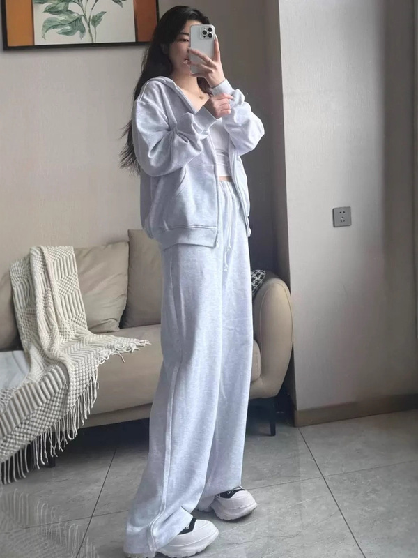 高品质skim**卡戴珊加绒连帽拉链短长裤圆领卫衣套装女|undefined